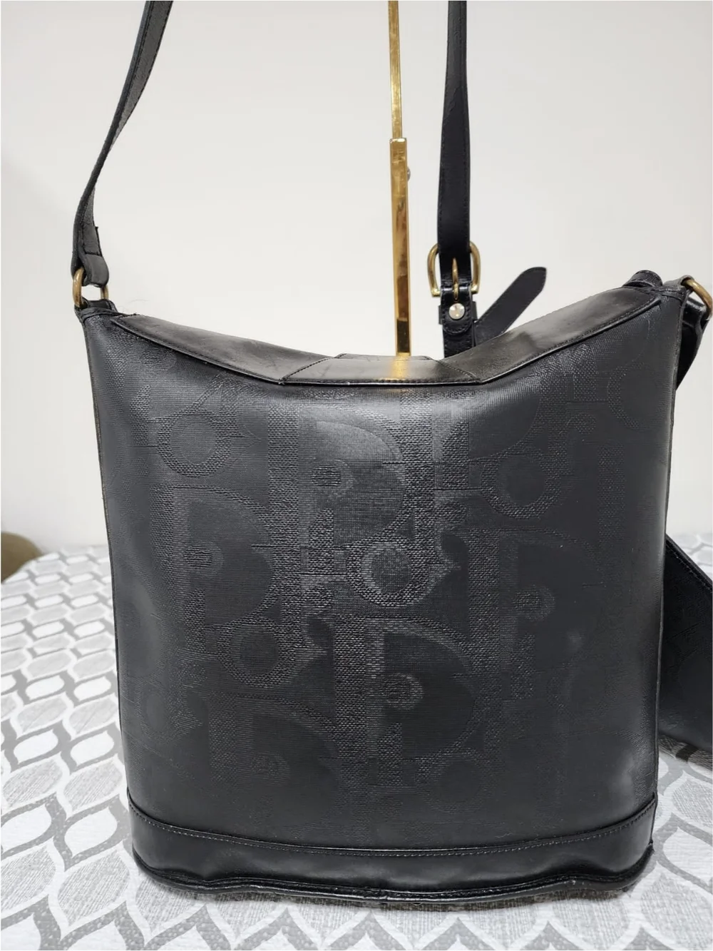 Christian Dior Embossed Trotter Leather Bucket Bag with Pochette
